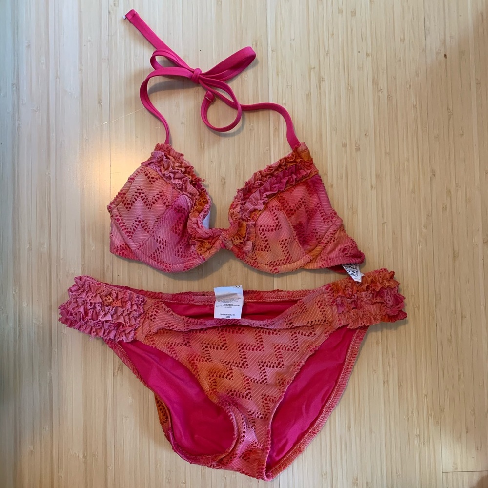 Tie Dye Lucky Brand bikini with ruffles